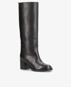 SADIE LONG - Dame Lang støvle med hæl - Sort læder