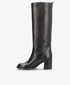 SADIE LONG - Dame Lang støvle med hæl - Sort læder