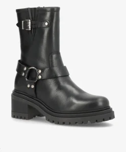 SALLY Sort - Biker støvle - læder