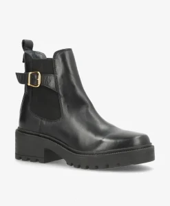 SARAH - Sort læder - Chelsea støvler Dame