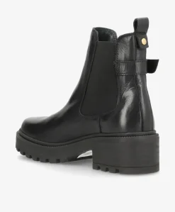 SARAH - Sort læder - Chelsea støvler Dame