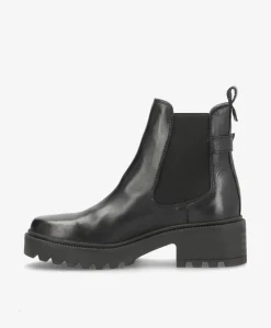 SARAH - Sort læder - Chelsea støvler Dame