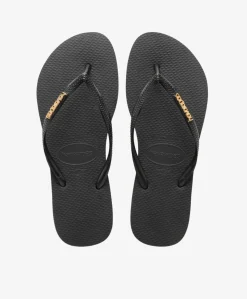 Slim logo metallic - Slip-on Dame - Sort/guld