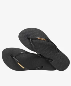 Slim logo metallic - Slip-on Dame - Sort/guld