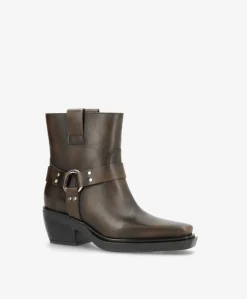 STORM - Dame Biker støvle med hæl - Mørkebrun læder