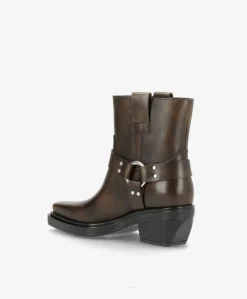 STORM - Dame Biker støvle med hæl - Mørkebrun læder