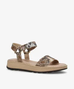 TILDE A - Beige læder snake - Sandaler platform Dame