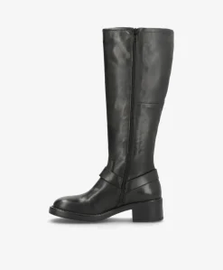 TYLER Sort - Lang biker støvle - læder