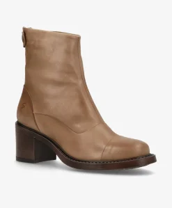 VICTORIA Beige - Ankel støvle med hæl - læder