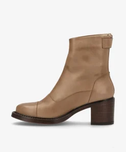 VICTORIA Beige - Ankel støvle med hæl - læder
